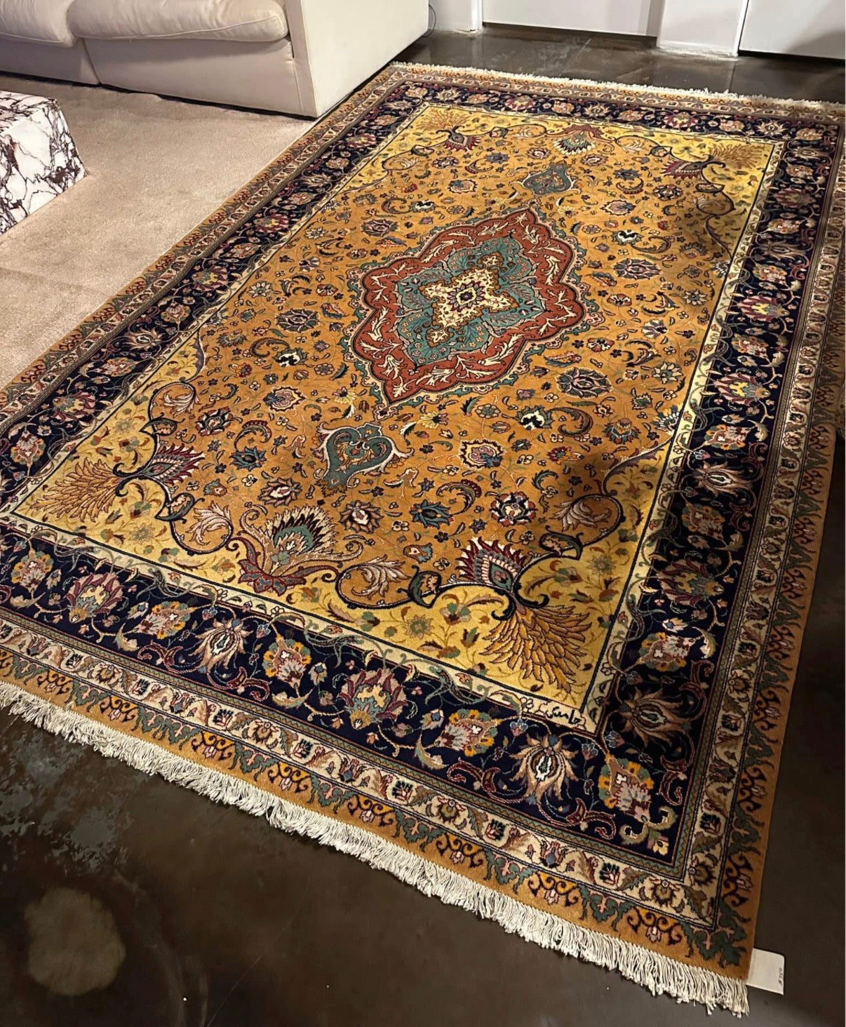 Vintage Tabriz Persian Rug 9.7x6.5 ft | Hand Knotted Wool & Cotton Oriental Area Rug