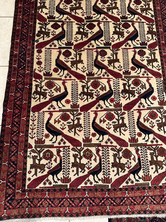 Antique Shirazeh Persian Rug – Babak Peacock Design Hand-Knotted Wool Rug