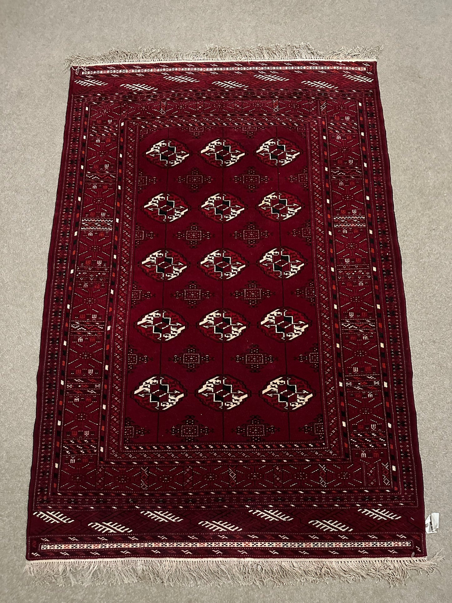 Persian Torkaman Rug – Hand-Knotted Wool & Silk Red Oriental Area Rug 5.4 x 3.8 ft