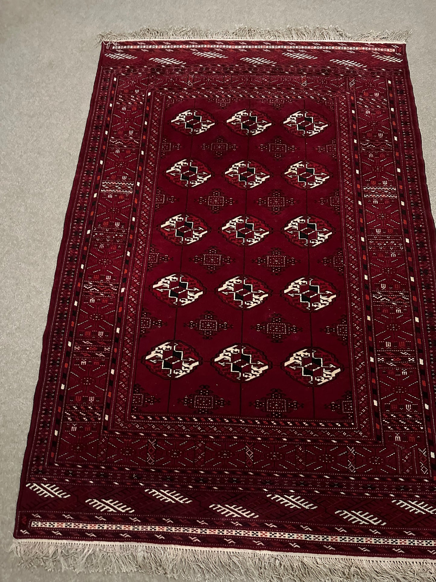 Persian Torkaman Rug – Hand-Knotted Wool & Silk Red Oriental Area Rug 5.4 x 3.8 ft