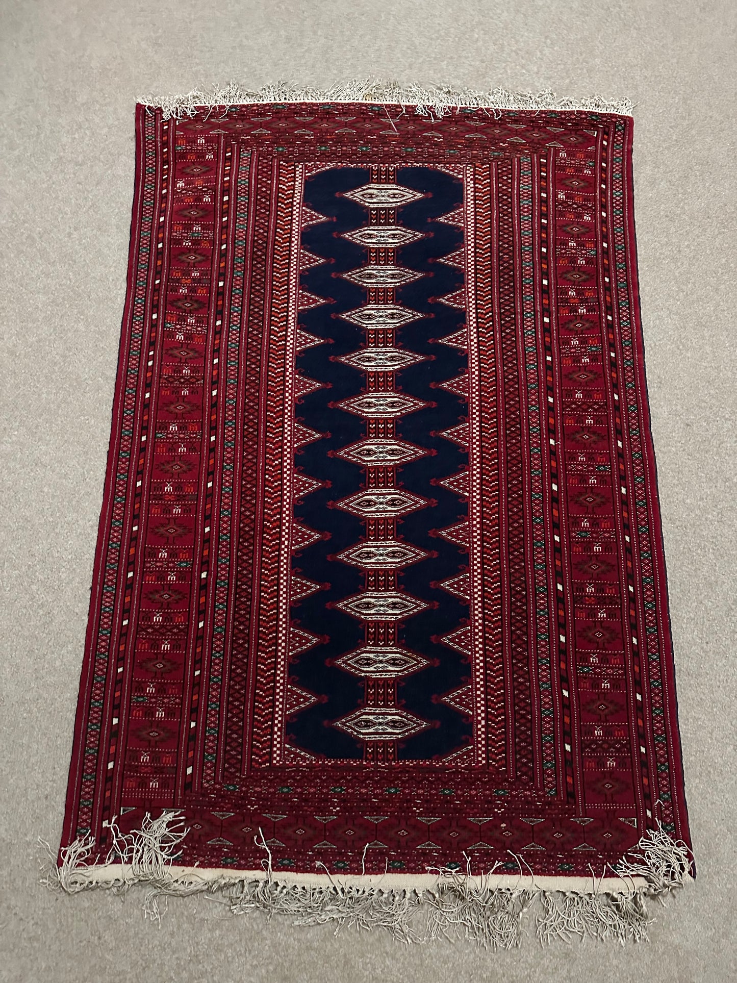 Authentic Torkaman Persian Rug – 4.10’ x 3.4’ Wool & Silk Bokara Design