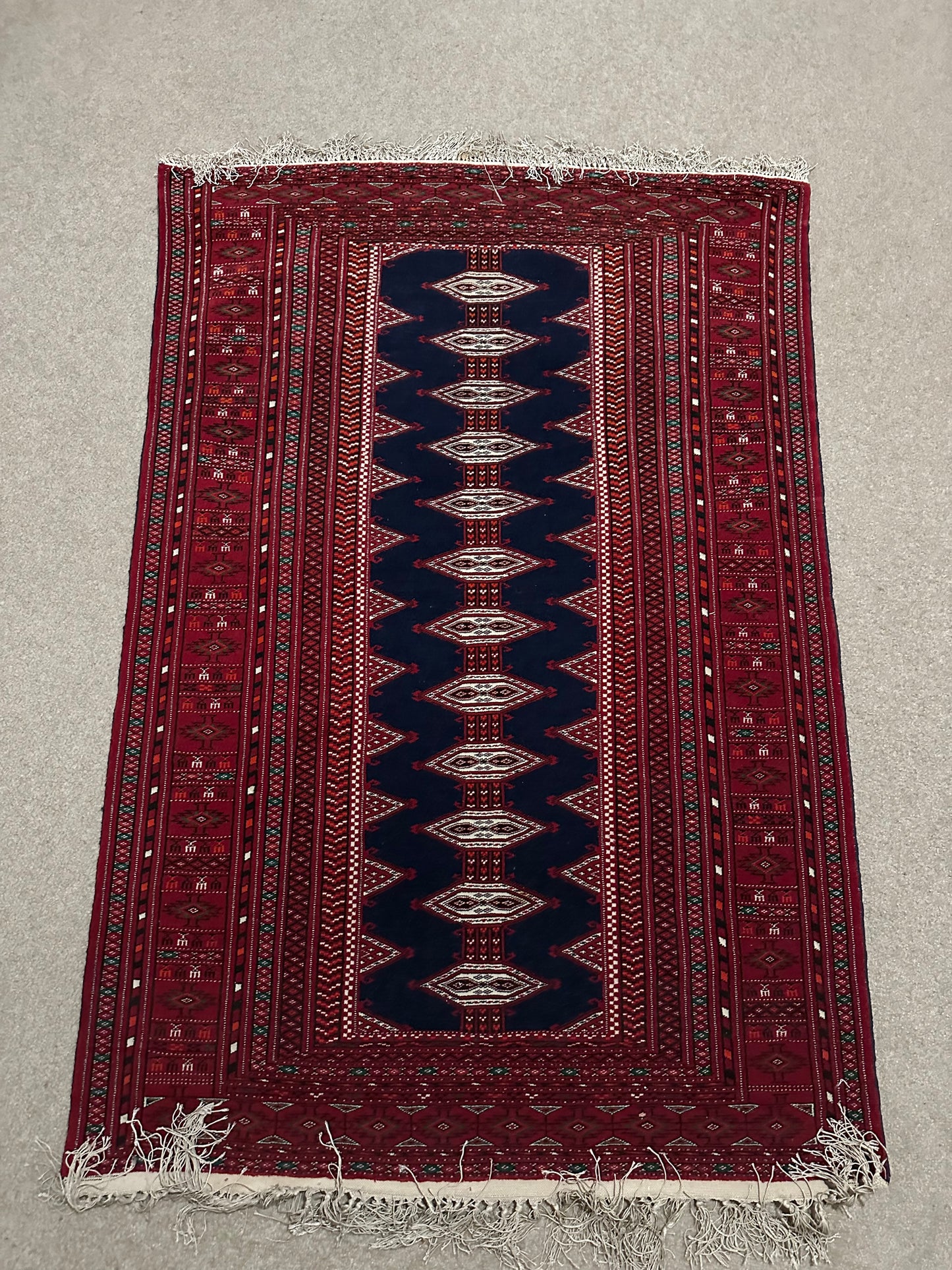 Authentic Torkaman Persian Rug – 4.10’ x 3.4’ Wool & Silk Bokara Design