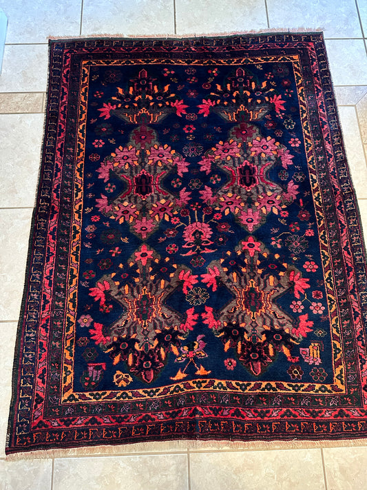 Antique Hand Knotted Wool Rug 4.5x5.8, Vintage Oriental Area Rug, Handmade Wool Carpet, One of a Kind Home Decor