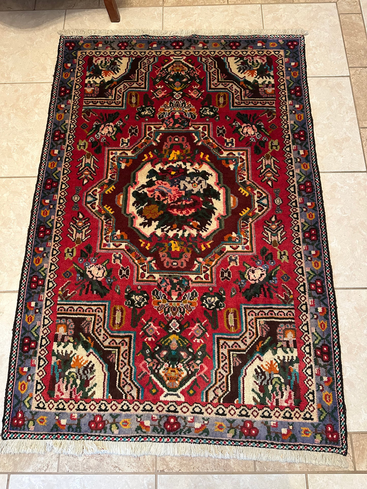 Persian Bakhtiari Wool Handmade Rug – Hand-Knotted Ghol Farang Design Oriental Area Rug 5.4 x 3.7 ft
