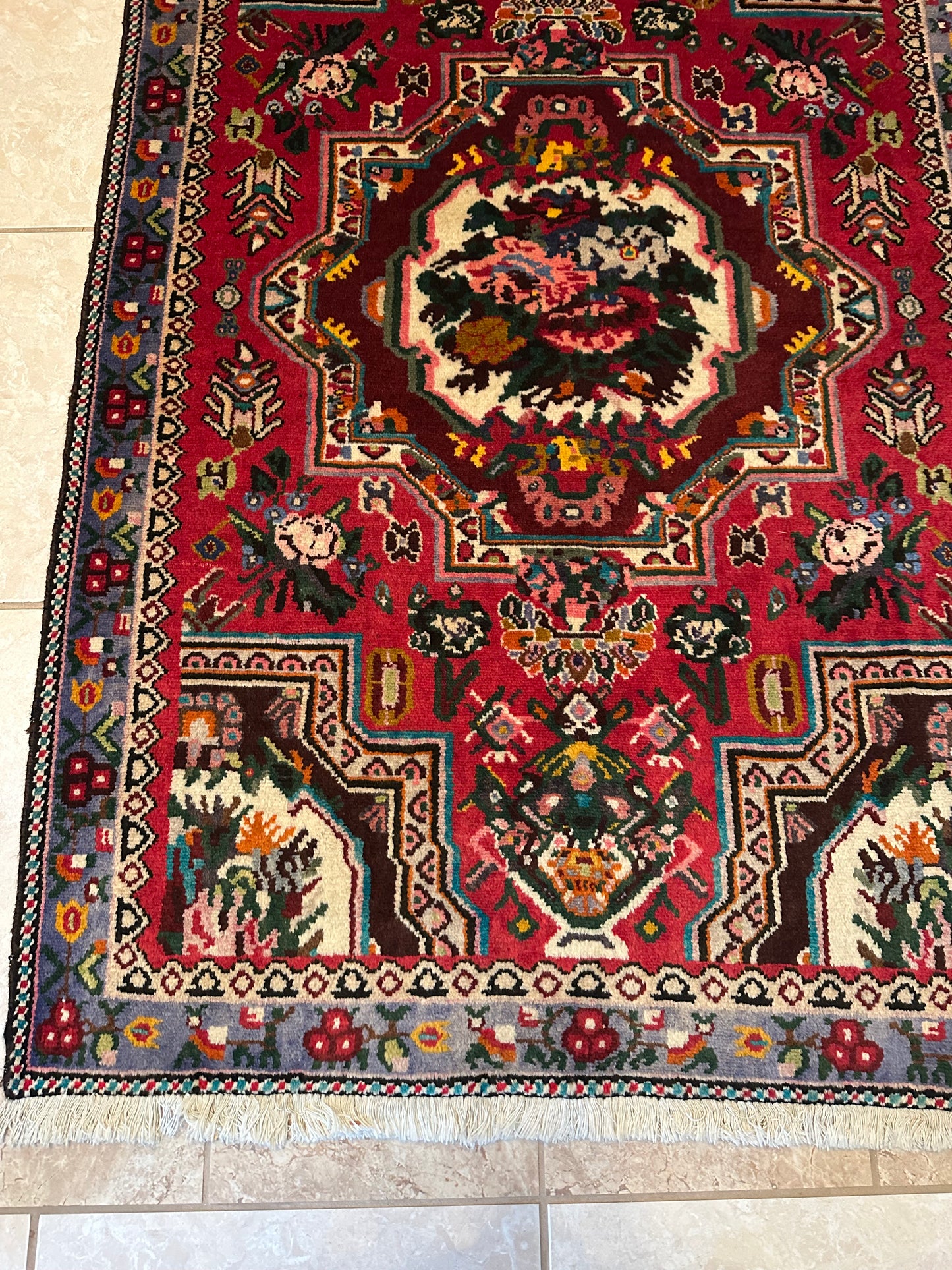Persian Bakhtiari Wool Handmade Rug – Hand-Knotted Ghol Farang Design Oriental Area Rug 5.4 x 3.7 ft