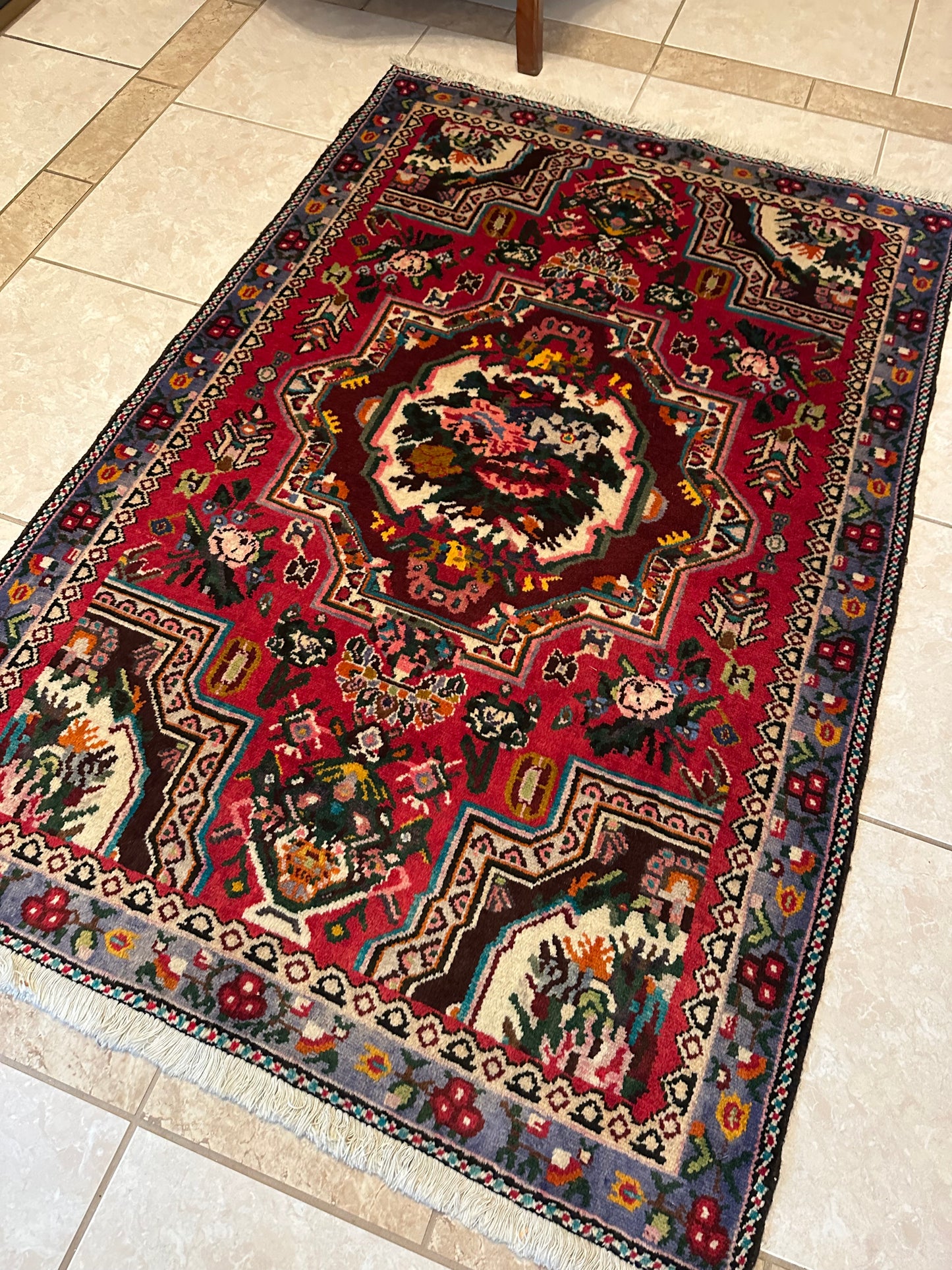 Persian Bakhtiari Wool Handmade Rug – Hand-Knotted Ghol Farang Design Oriental Area Rug 5.4 x 3.7 ft