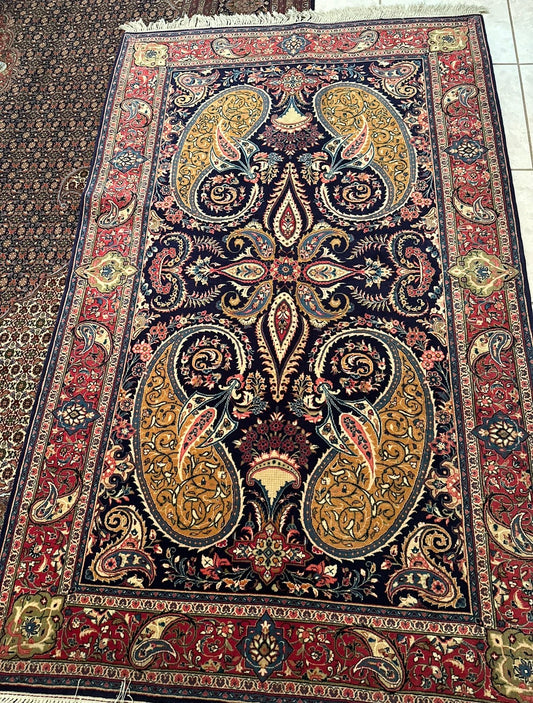 Vintage Persian Sarough Rug 7x4.5 ft | Hand Knotted 100% Wool Booteh Paisley Oriental Area Rug