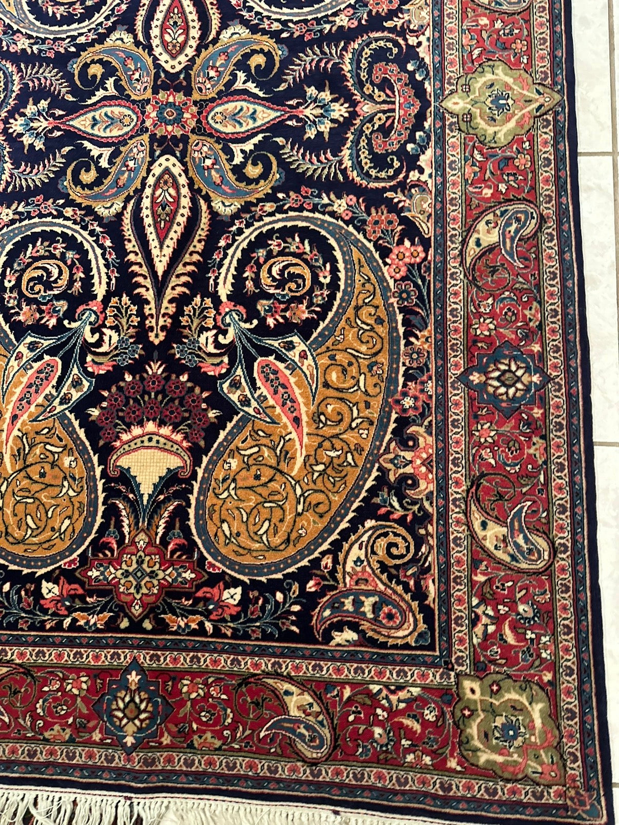 Vintage Persian Sarough Rug 7x4.5 ft | Hand Knotted 100% Wool Booteh Paisley Oriental Area Rug