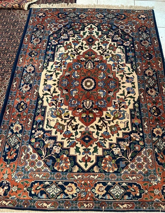 Vintage Naramin Persian Rug 6.8x4.11 ft | Handwoven Wool & Cotton Orange Blue Oriental Area Rug