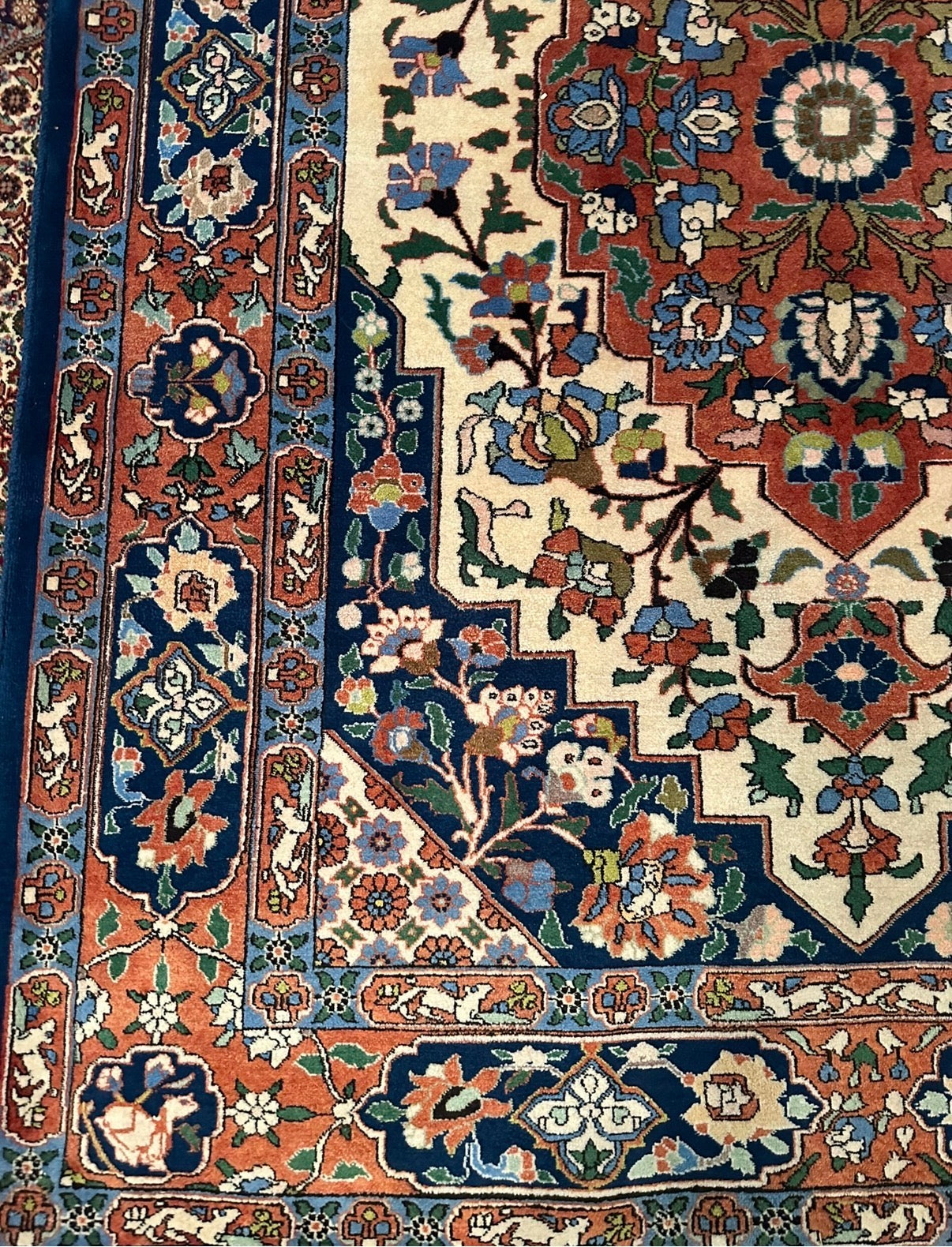 Vintage Naramin Persian Rug 6.8x4.11 ft | Handwoven Wool & Cotton Orange Blue Oriental Area Rug