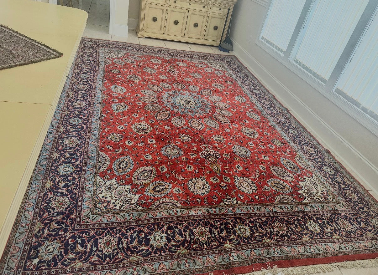 Vintage Sarough Persian Rug 12.8x9 ft | Hand Knotted Wool Medallion Oriental Area Rug | Large Luxury Rug
