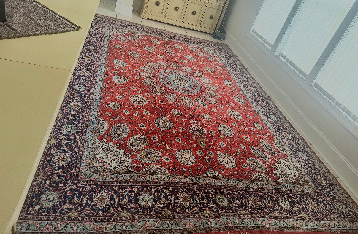 Vintage Sarough Persian Rug 12.8x9 ft | Hand Knotted Wool Medallion Oriental Area Rug | Large Luxury Rug