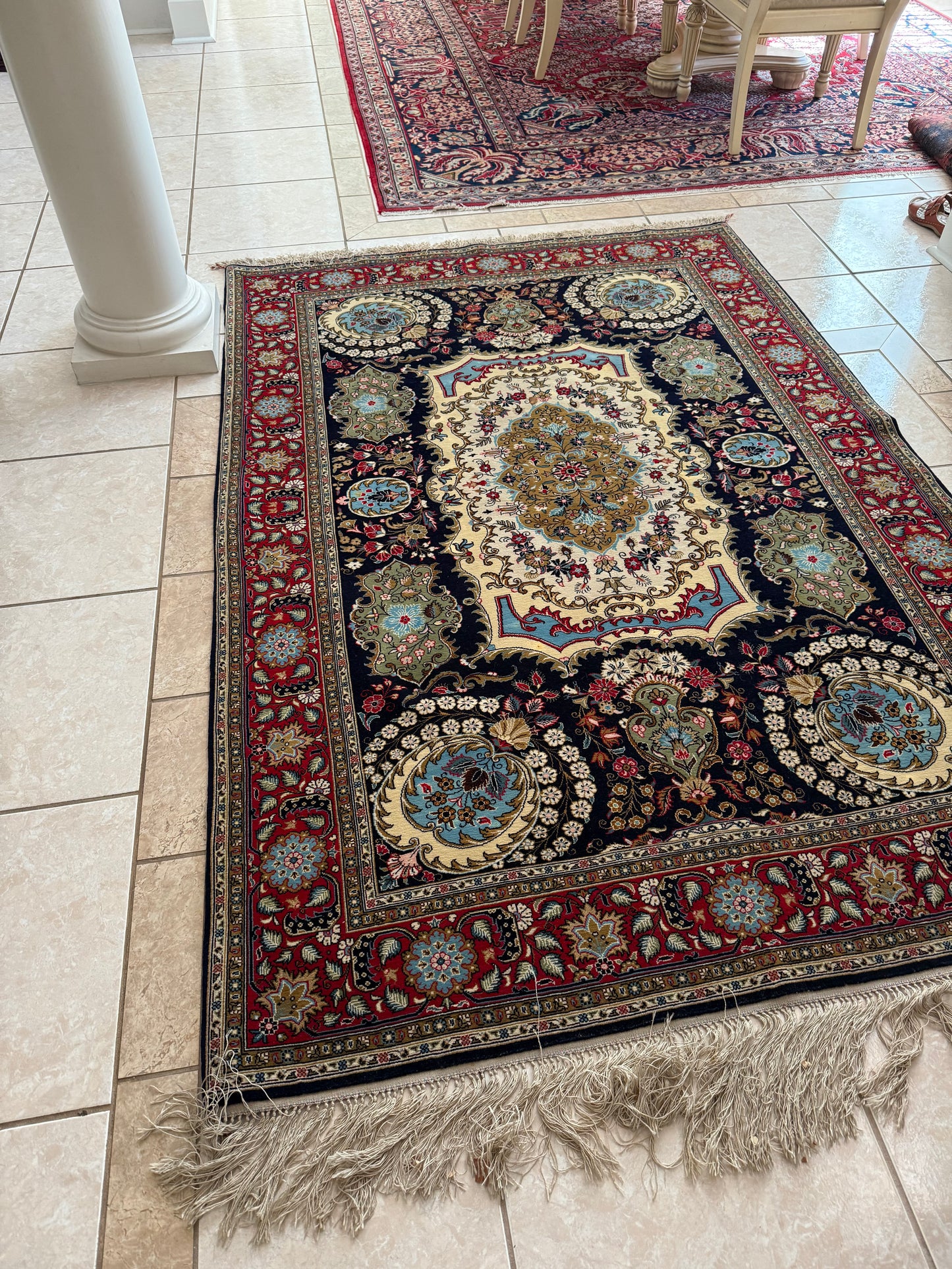 Persian Ghom Rug – Hand-Knotted Wool & Silk Medallion Design Luxury Oriental Area Rug 7.2 x 5.0 ft