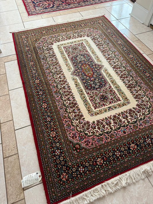 Antique Persian Hand Knotted Wool Rug 7.3x4.8, Vintage Area Rug, Traditional Oriental Style Carpet, Handmade Wool Rug, One of a Kind