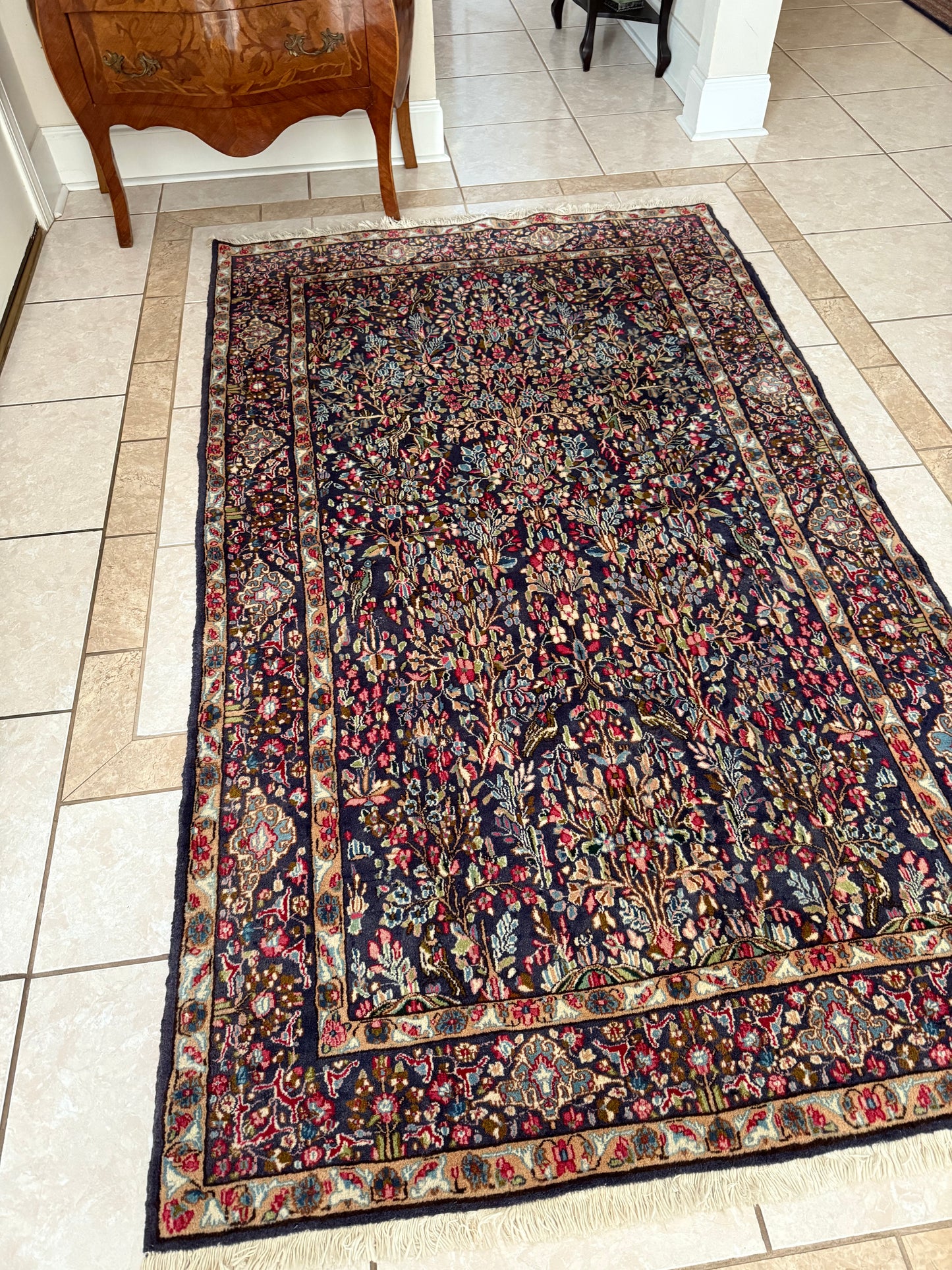 Persian Kerman Tree Rug – Hand-Knotted 100% Wool Traditional Oriental Area Rug 7.10 x 4.7 ft