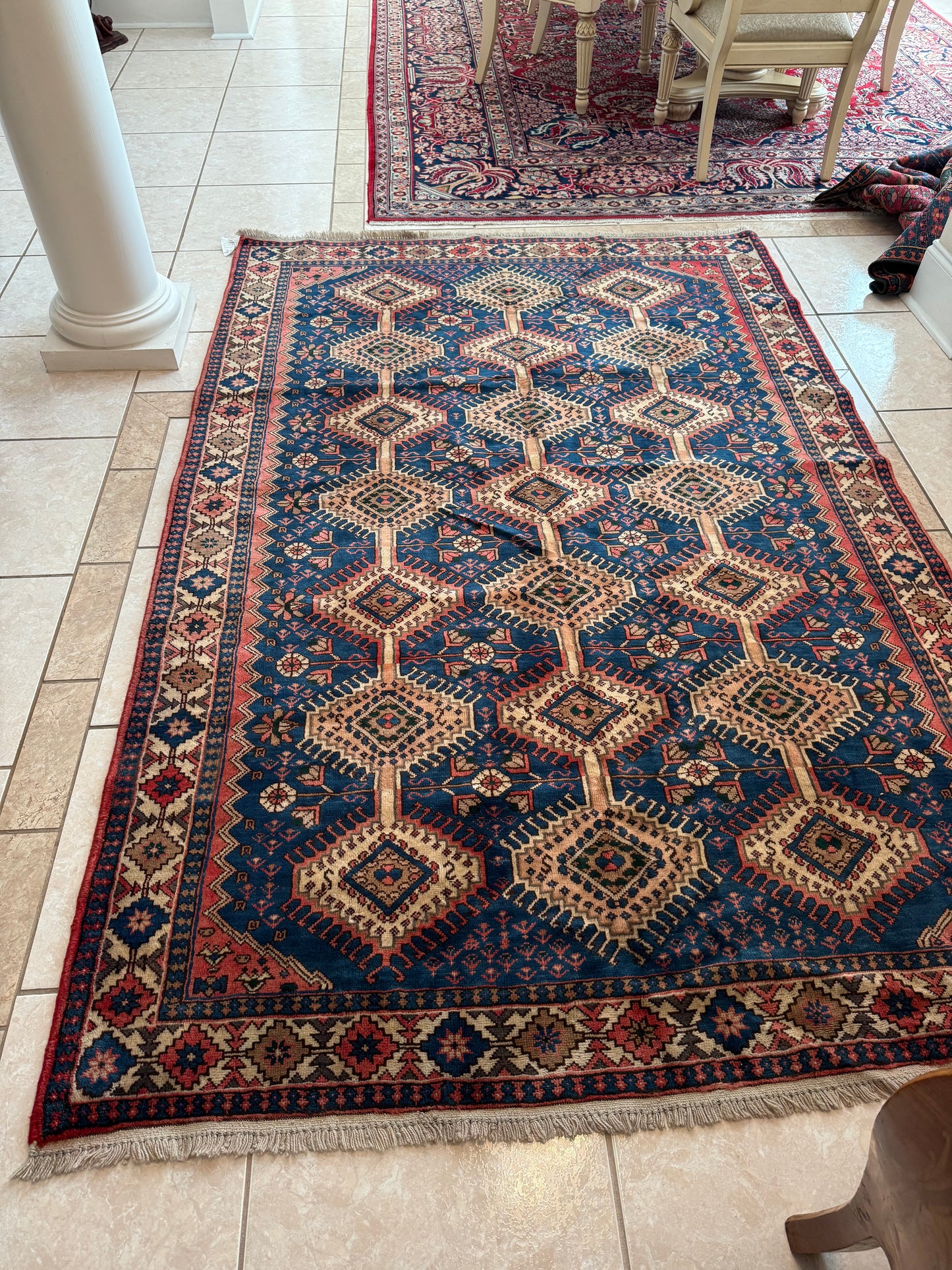 Vintage Yalameh Persian Rug 5.3x8 ft | Hand Knotted Wool Geometric Oriental Area Rug No. 87/23