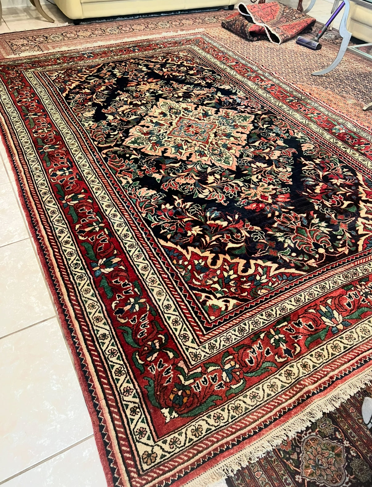 Antique Persian Lilian Rug – Hand-Knotted Wool Medallion Design Oriental Area Rug 7.0 x 11.0 ft