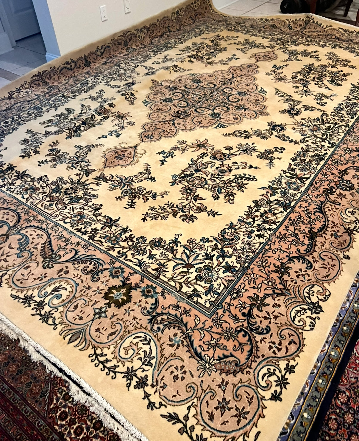 Persian Kashmar Rug No. 465 – Hand-Knotted Wool & Cotton Traditional Oriental Area Rug 13.2 x 9.3 ft