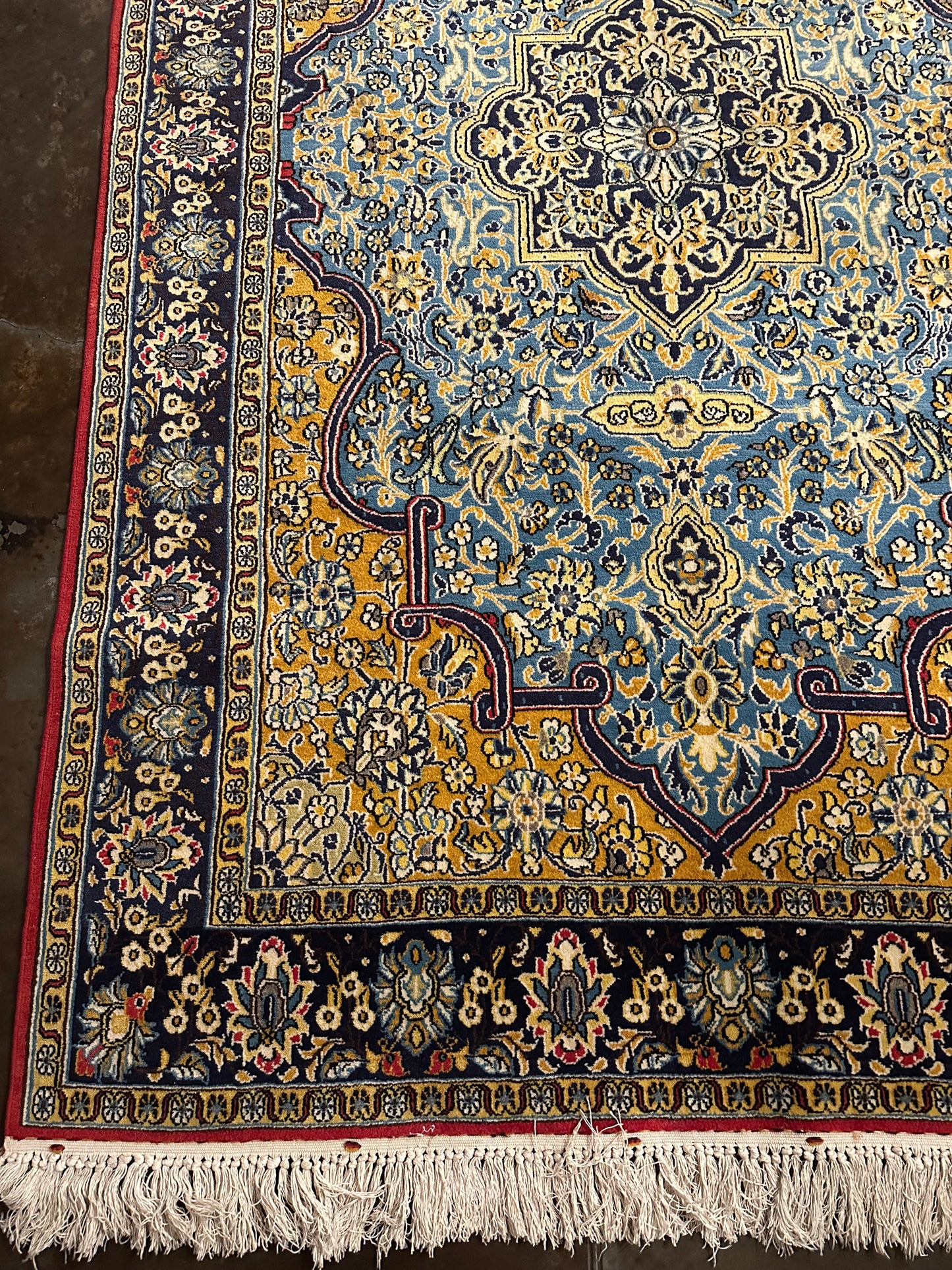 Persian Ghom Rug No. 210 – Hand-Knotted Wool Medallion Design Traditional Oriental Area Rug 7.1 x 4.6 ft