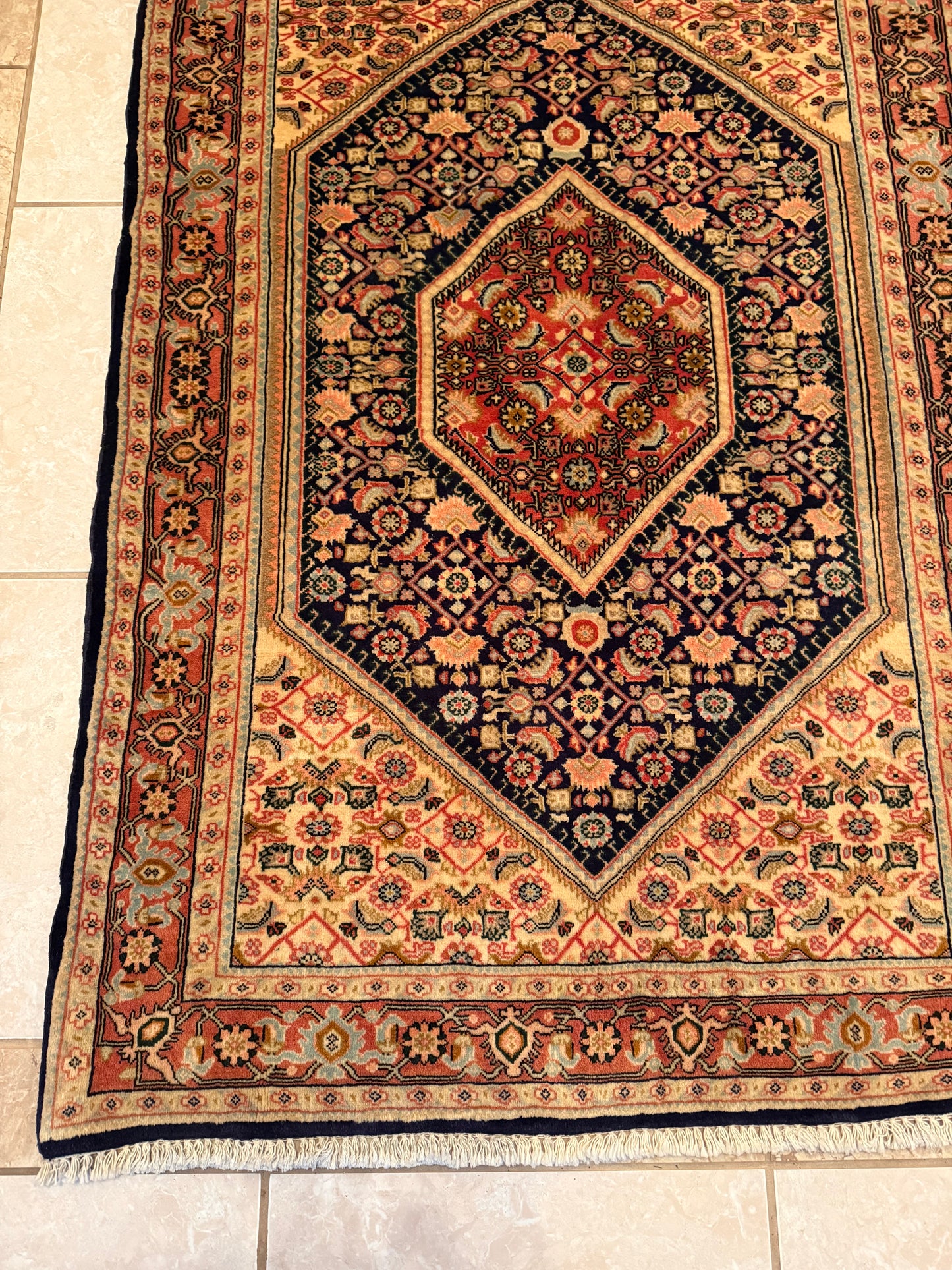Vintage Seneh Persian Rug 3.5x4.11 ft | Hand Knotted 100% Wool Oriental Area Rug | Traditional Small Rug