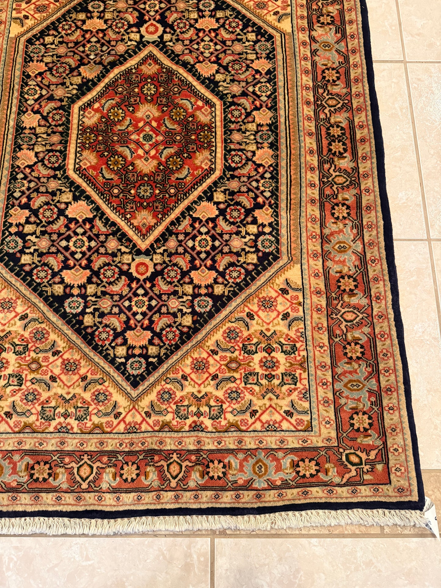 Vintage Seneh Persian Rug 3.5x4.11 ft | Hand Knotted 100% Wool Oriental Area Rug | Traditional Small Rug