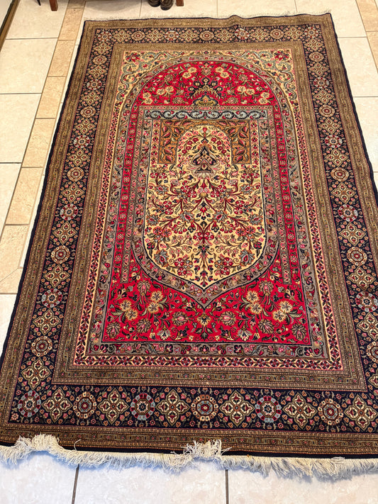 Antique Hand Knotted Wool Rug 7.2x4.8, Vintage Oriental Persian Area Rug, Floral Medallion Carpet, Handmade Wool Rug, One of a Kind Decor