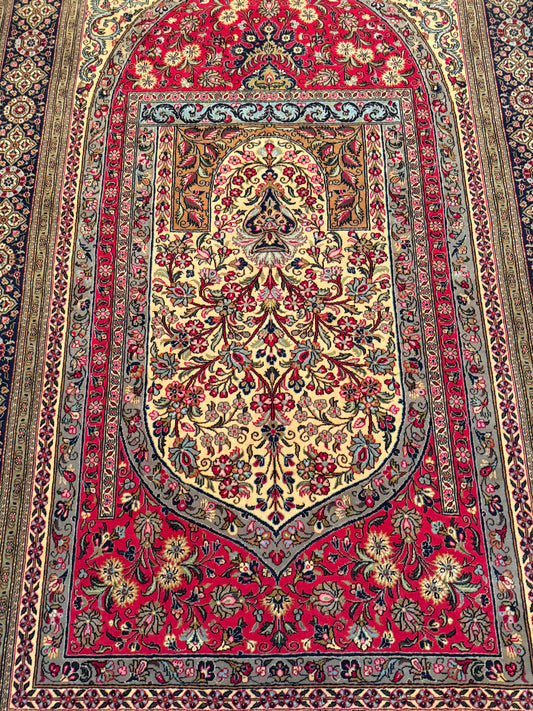 Antique Hand Knotted Wool Rug 7.2x4.8, Vintage Oriental Persian Area Rug, Floral Medallion Carpet, Handmade Wool Rug, One of a Kind Decor