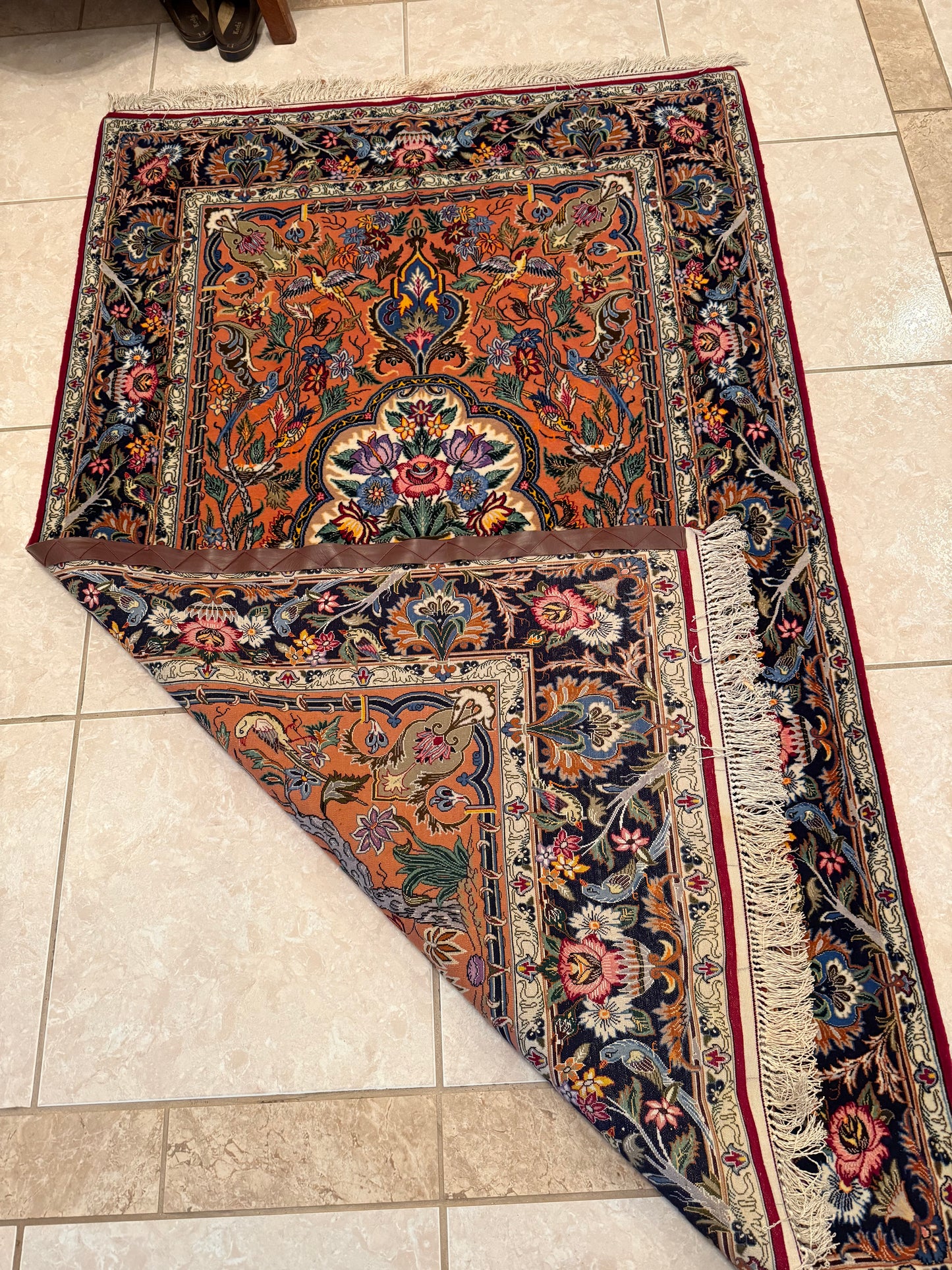 Persian Isfahan Rug – Hand-Knotted Wool & Silk Floral Design Luxury Oriental Area Rug 5.10 x 3.8 ft