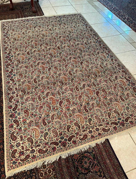 Antique Persian Kerman Rug – Hand-Knotted Wool & Cotton Booteh Paisley Design Oriental Area Rug 8.2 x 5.4 ft