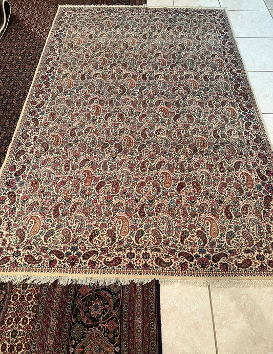 Antique Persian Kerman Rug – Hand-Knotted Wool & Cotton Booteh Paisley Design Oriental Area Rug 8.2 x 5.4 ft