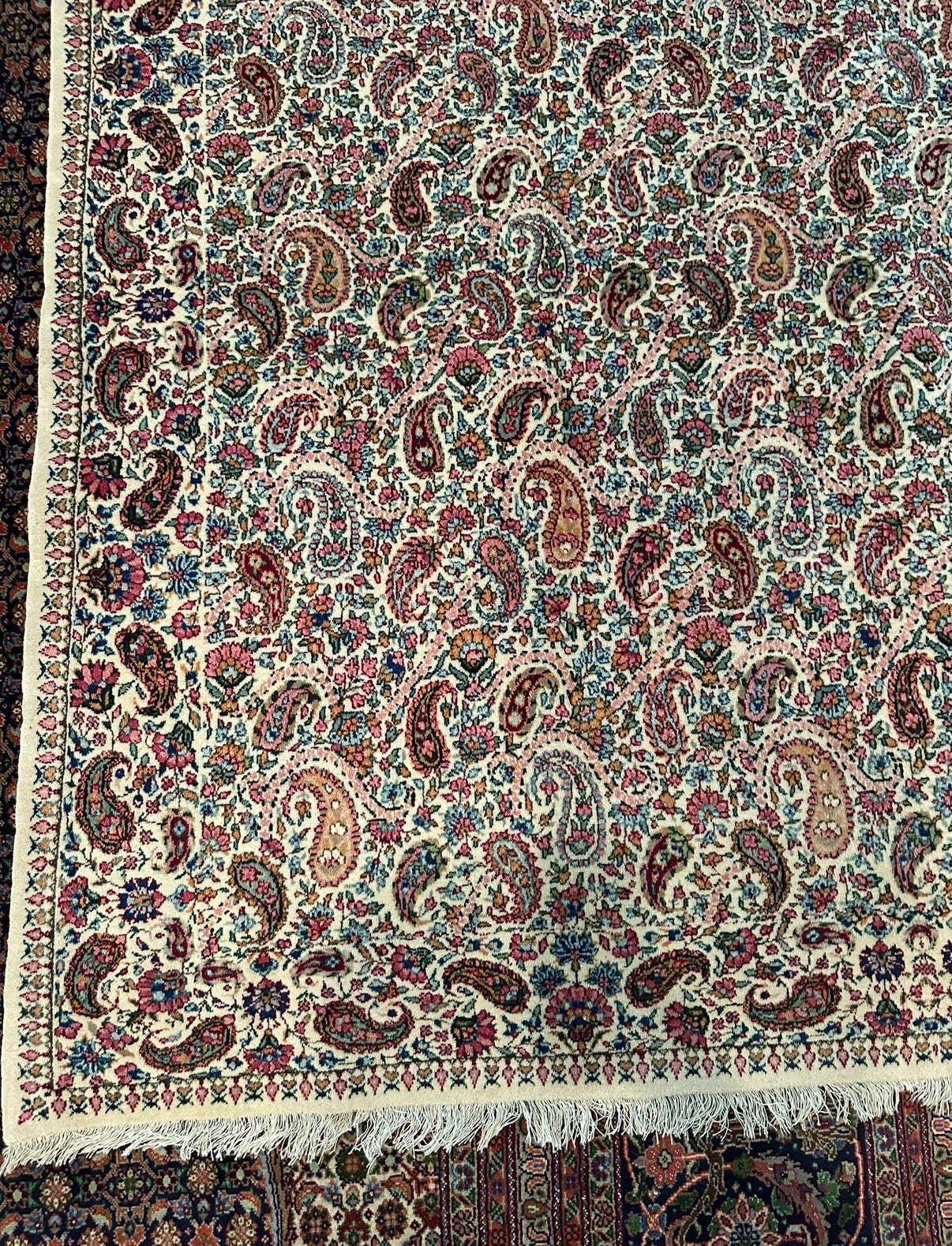 Antique Persian Kerman Rug – Hand-Knotted Wool & Cotton Booteh Paisley Design Oriental Area Rug 8.2 x 5.4 ft