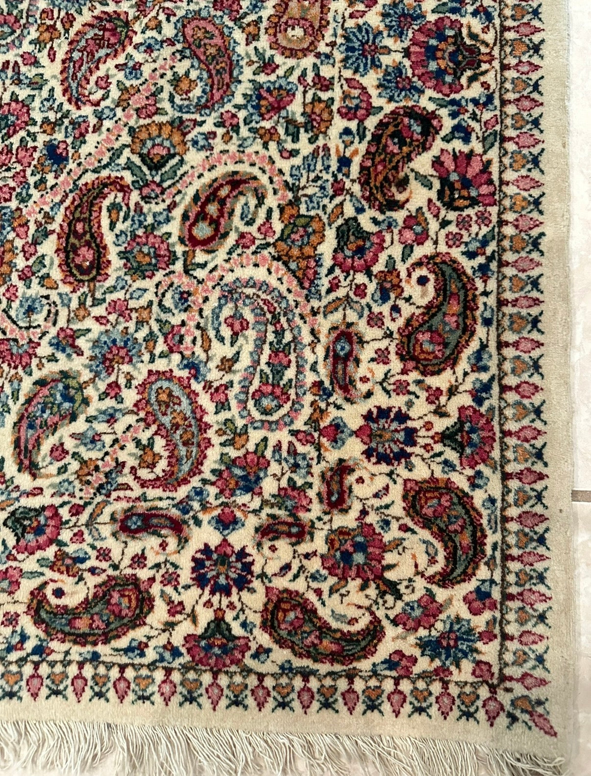 Antique Persian Kerman Rug – Hand-Knotted Wool & Cotton Booteh Paisley Design Oriental Area Rug 8.2 x 5.4 ft