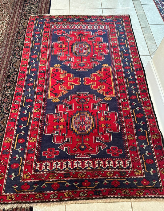 Persian Geometric Shirvan Rug – Handmade 100% Wool Traditional Oriental Area Rug 7.0 x 4.4 ft