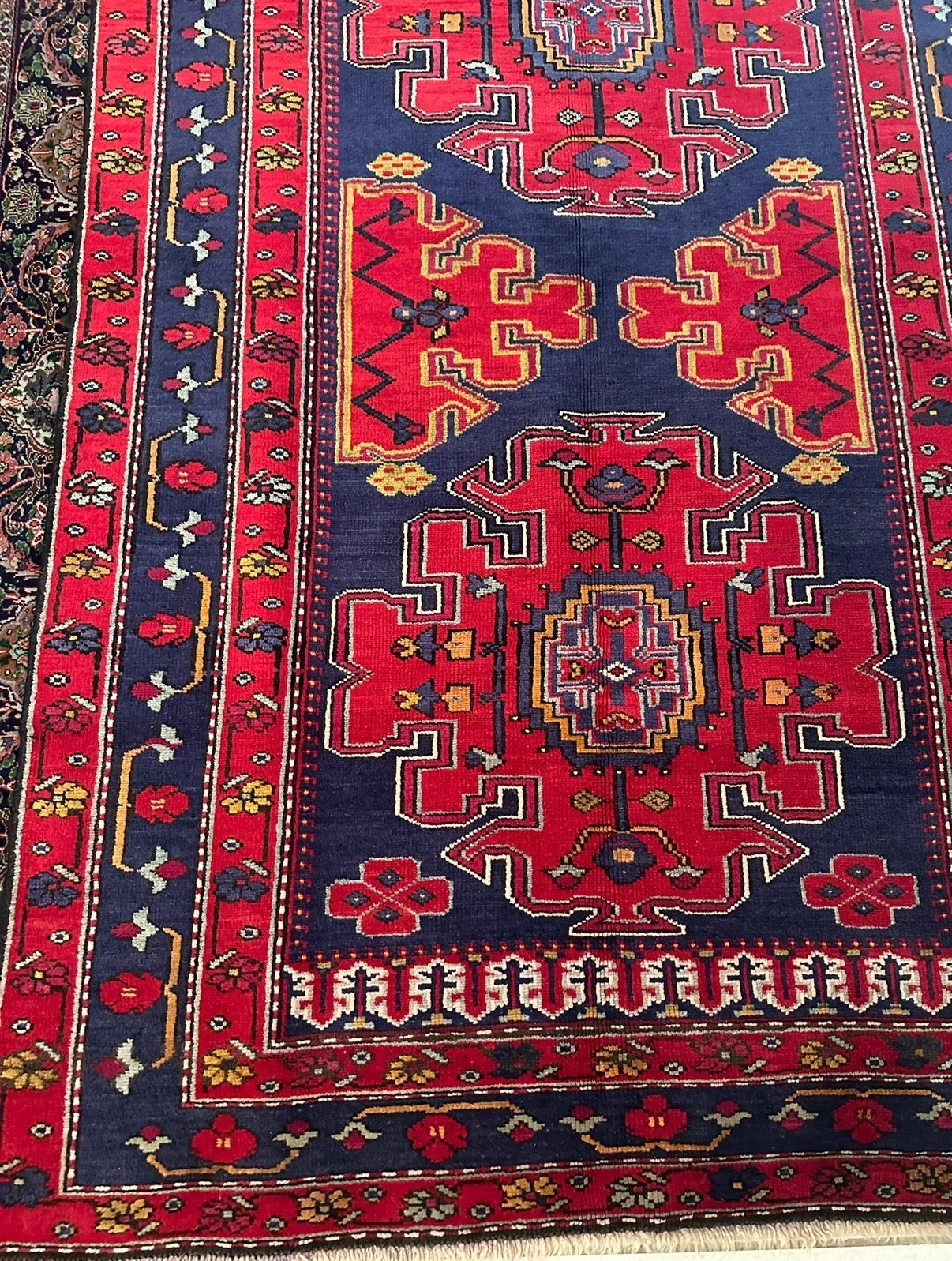 Persian Geometric Shirvan Rug – Handmade 100% Wool Traditional Oriental Area Rug 7.0 x 4.4 ft