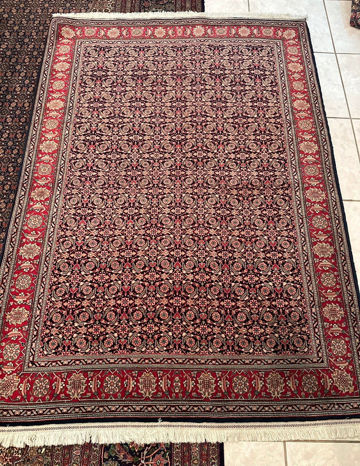 Antique Persian Tabriz Rug – Herati Design Hand-Knotted Wool & Cotton Oriental Area Rug 6.7 x 4.8 ft