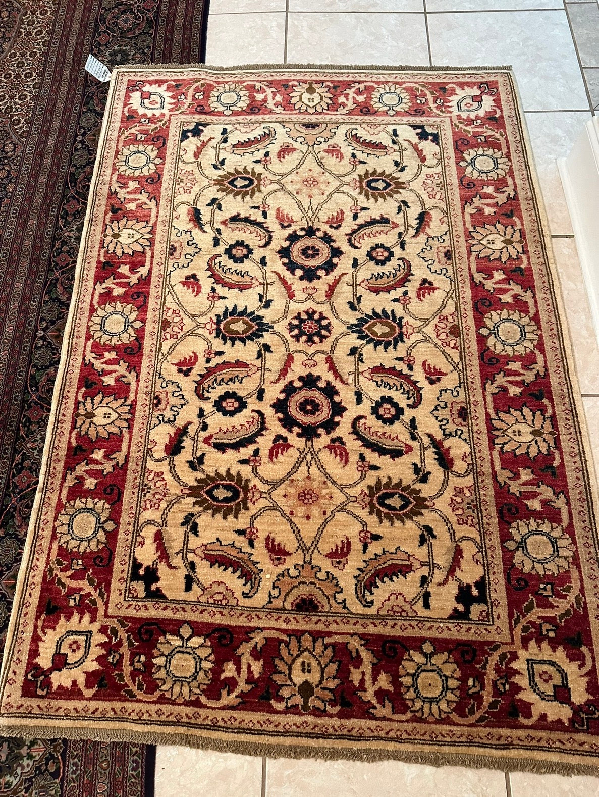 Hand-Knotted Wool Floral Medallion Rug – Traditional Red & Ivory Oriental Area Rug | Afghan Vegetable Dyed Carpet