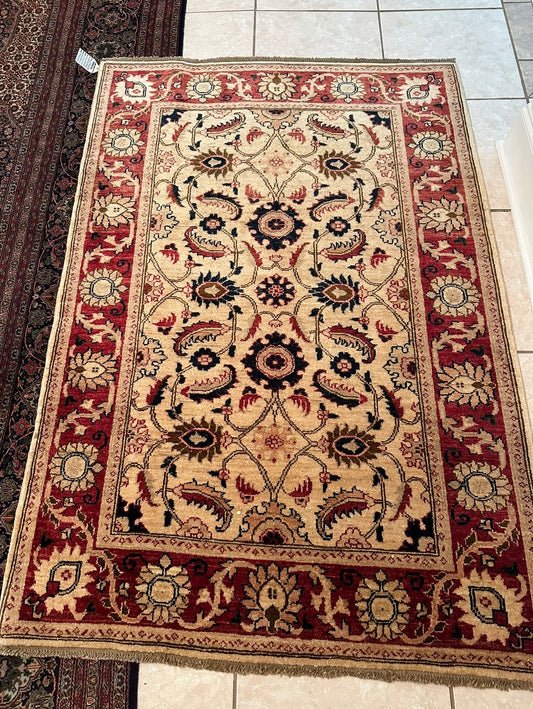 Hand-Knotted Wool Floral Medallion Rug – Traditional Red & Ivory Oriental Area Rug | Afghan Vegetable Dyed Carpet