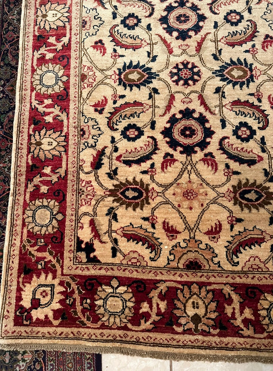 Hand-Knotted Wool Floral Medallion Rug – Traditional Red & Ivory Oriental Area Rug | Afghan Vegetable Dyed Carpet