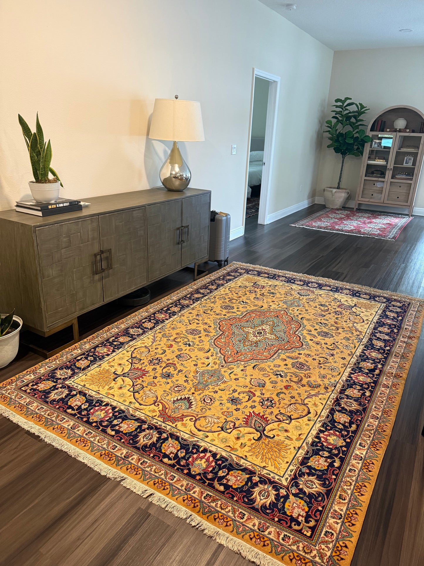 Vintage Tabriz Persian Rug 9.7x6.5 ft | Hand Knotted Wool & Cotton Oriental Area Rug