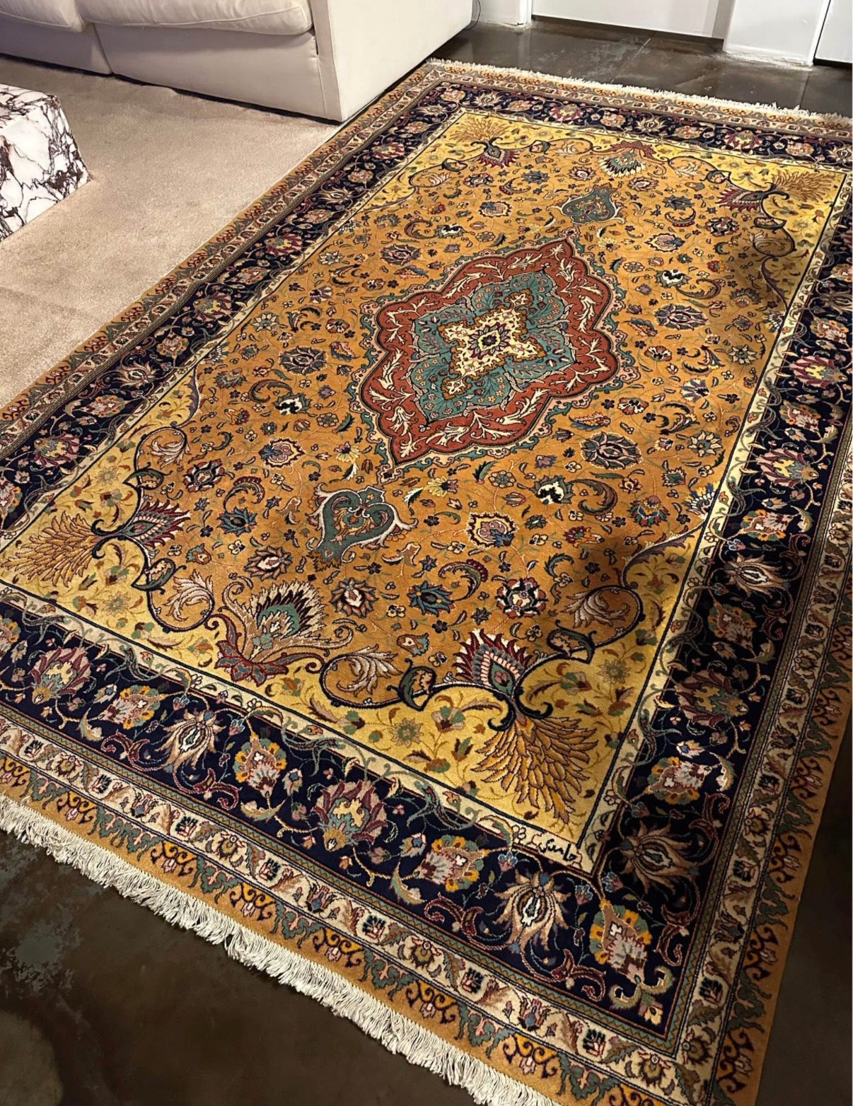 Vintage Tabriz Persian Rug 9.7x6.5 ft | Hand Knotted Wool & Cotton Oriental Area Rug