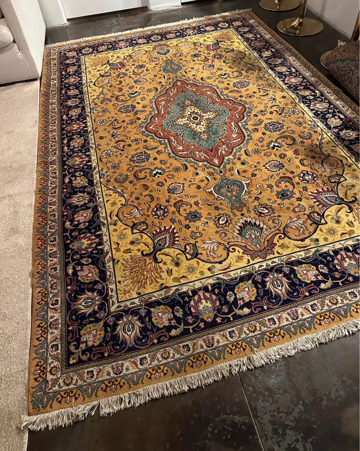 Vintage Tabriz Persian Rug 9.7x6.5 ft | Hand Knotted Wool & Cotton Oriental Area Rug