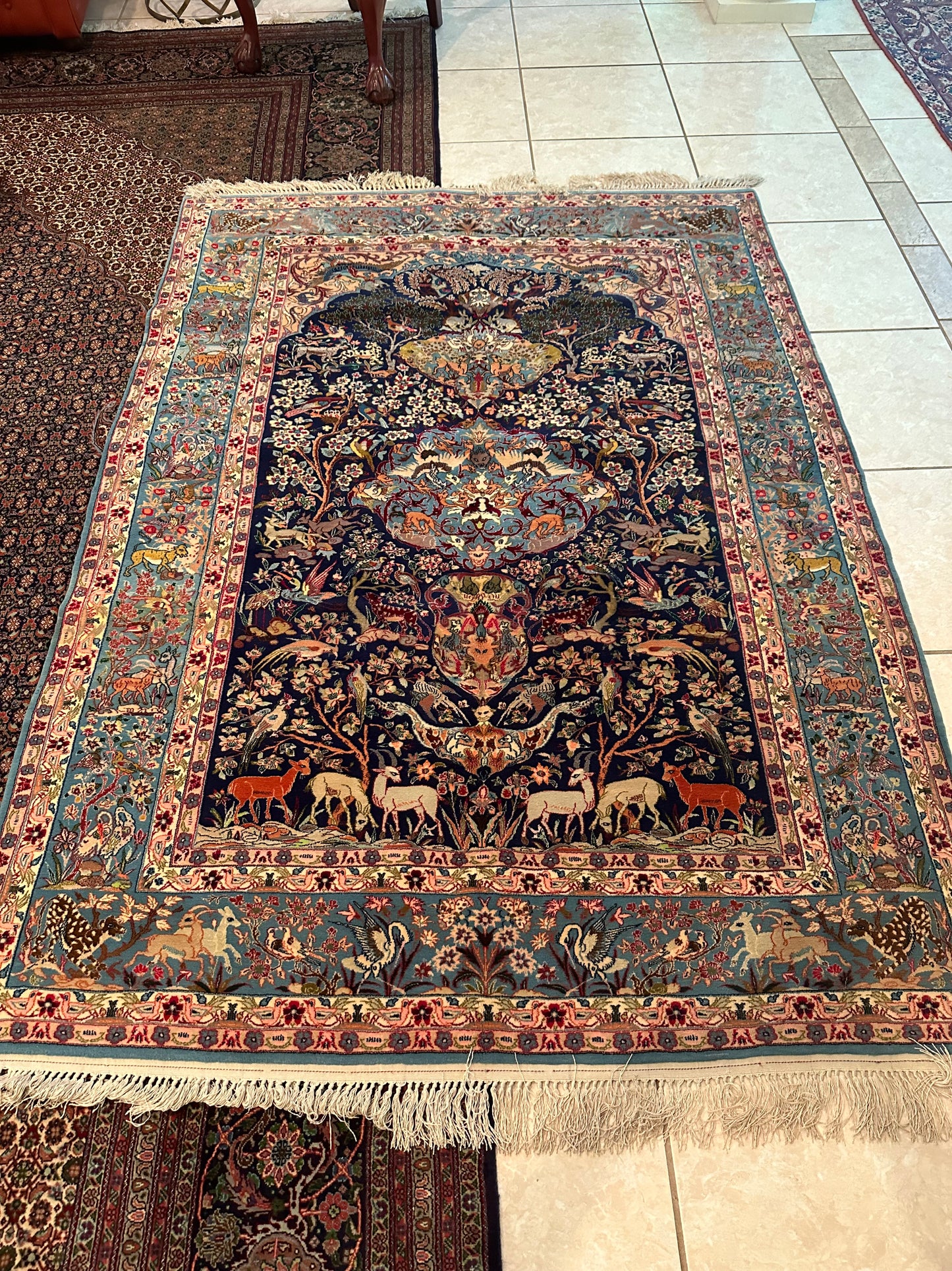 Rare Persian Isfahan Rug – Hand-Knotted Wool & Silk Luxury Oriental Area Rug 7.3 x 5.2 ft