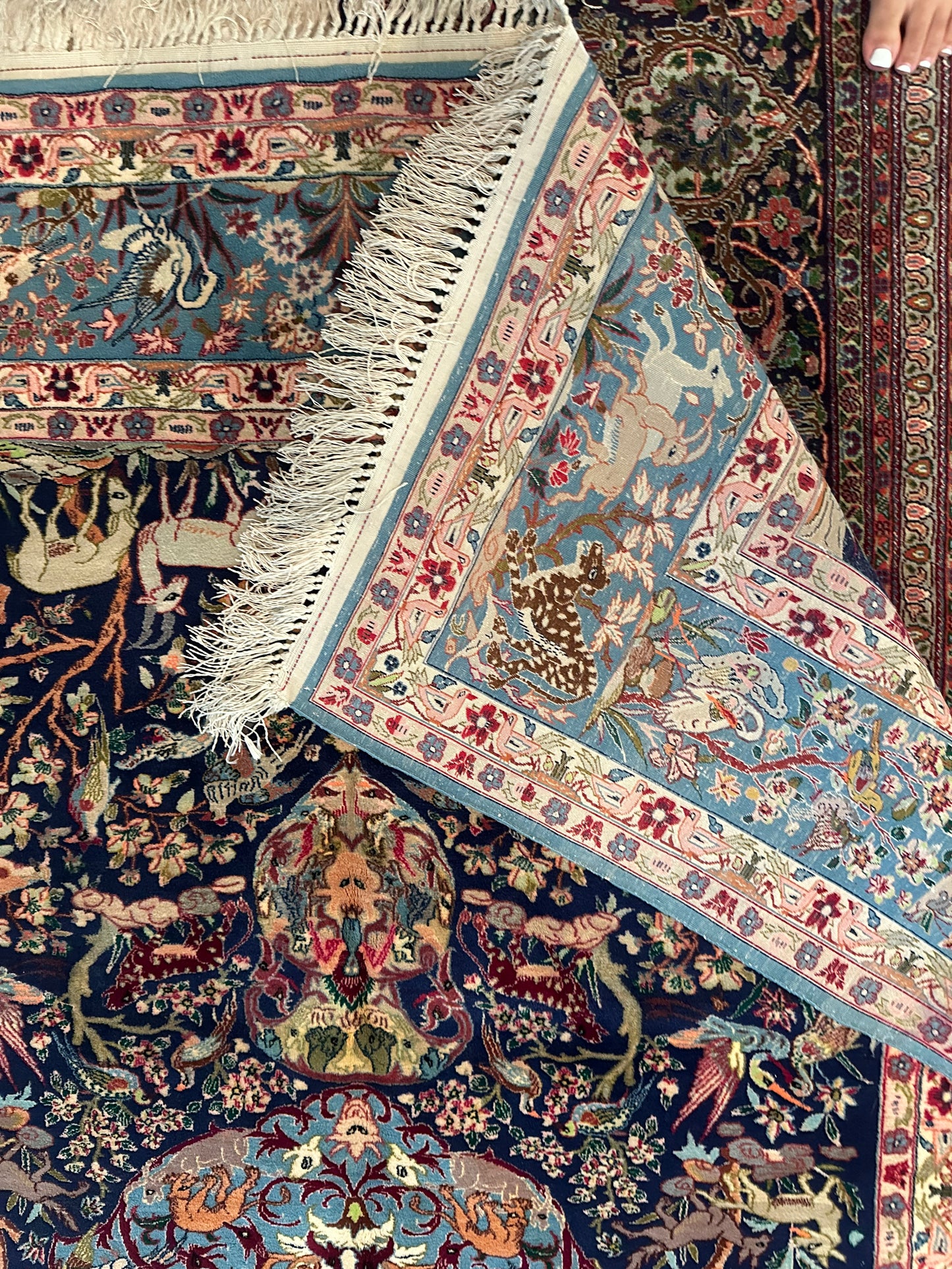 Rare Persian Isfahan Rug – Hand-Knotted Wool & Silk Luxury Oriental Area Rug 7.3 x 5.2 ft