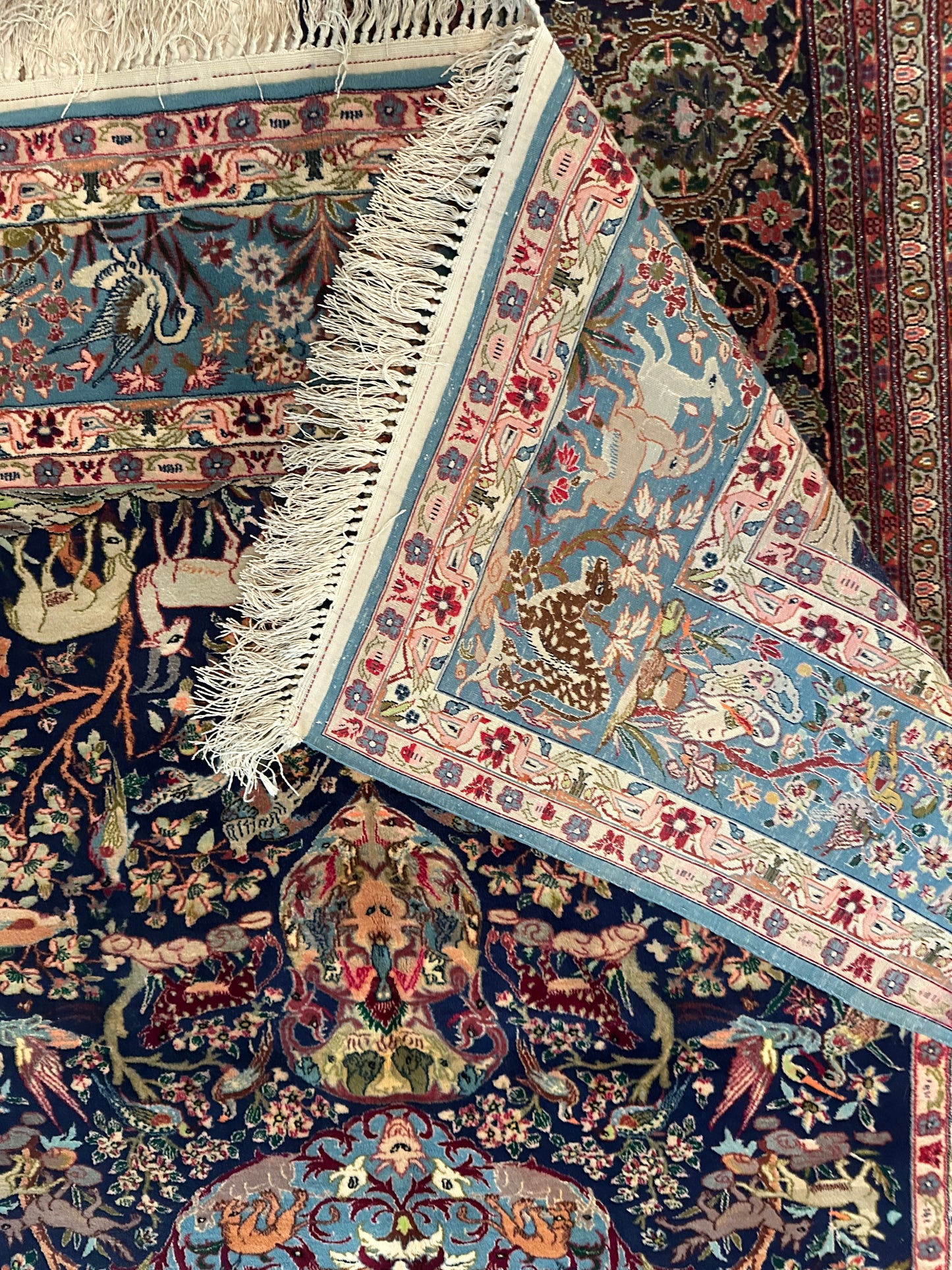 Rare Persian Isfahan Rug – Hand-Knotted Wool & Silk Luxury Oriental Area Rug 7.3 x 5.2 ft