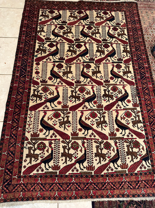 Antique Shirazeh Persian Rug – Babak Peacock Design Hand-Knotted Wool Rug
