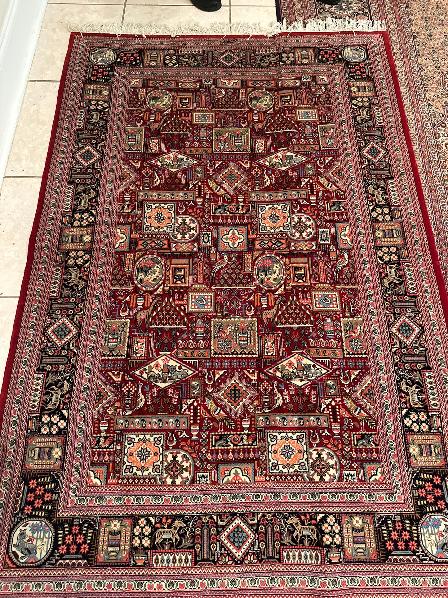 Authentic Ghom Persian Rug – 6.6’ x 4.4’ Geometric Wool Area Rug