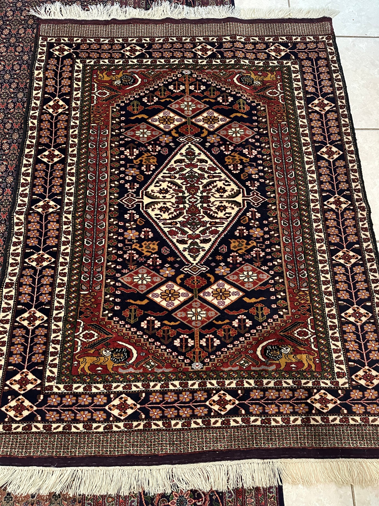 Persian Ghuchan Rug – Hand-Knotted 100% Wool Blue Medallion Oriental Area Rug 5.5 x 4.2 ft