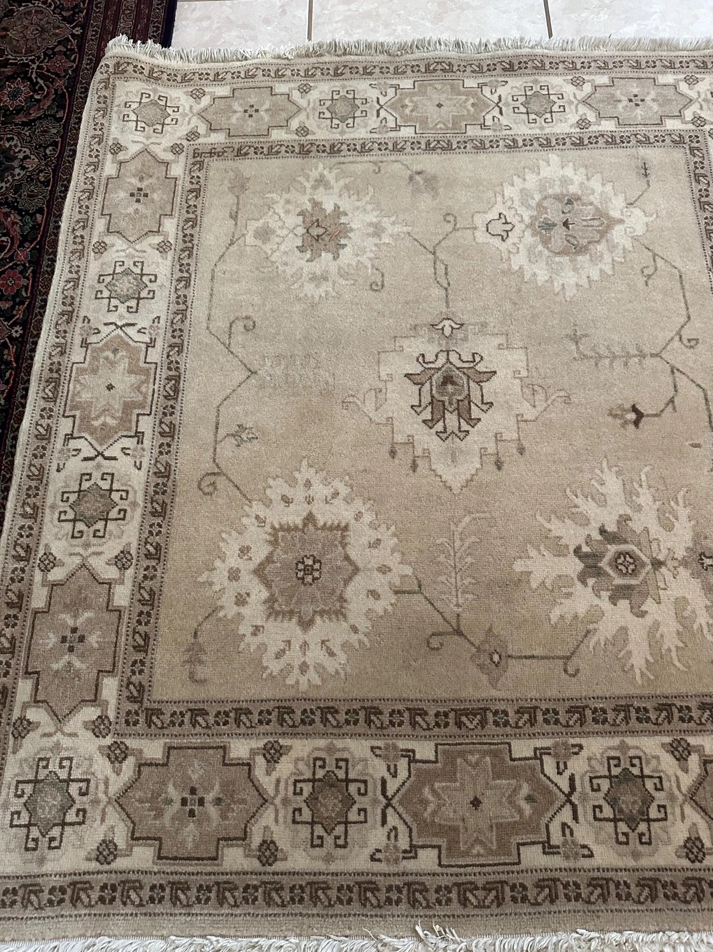 Persian Heriz Square Rug – Hand-Knotted 100% Wool Traditional Oriental Area Rug 4.6 x 4.3 ft