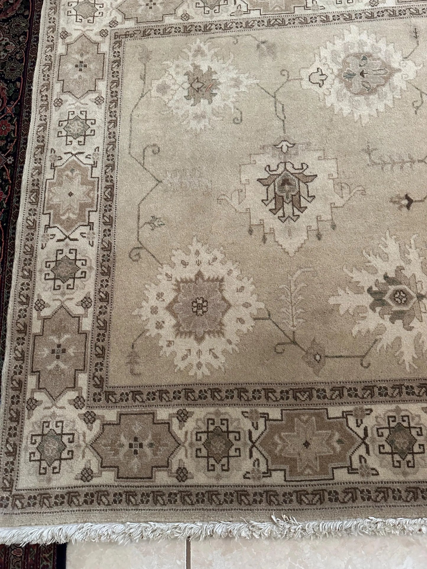 Persian Heriz Square Rug – Hand-Knotted 100% Wool Traditional Oriental Area Rug 4.6 x 4.3 ft