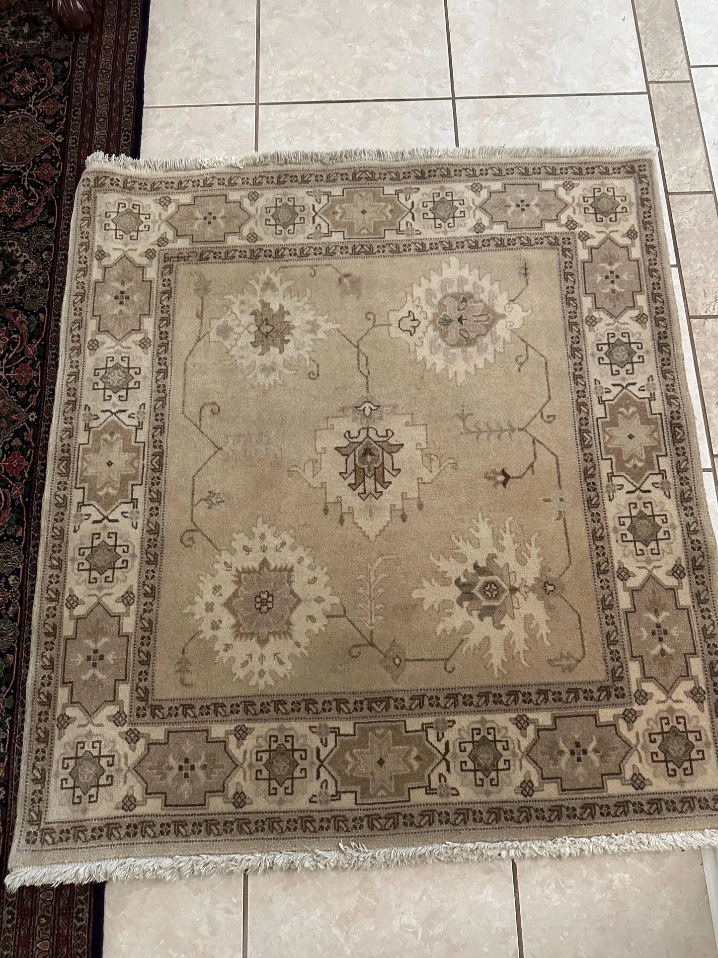 Persian Heriz Square Rug – Hand-Knotted 100% Wool Traditional Oriental Area Rug 4.6 x 4.3 ft